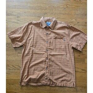 Vintage No Fear Plaid Short Sleeve Button Down Orange Mens Size Large